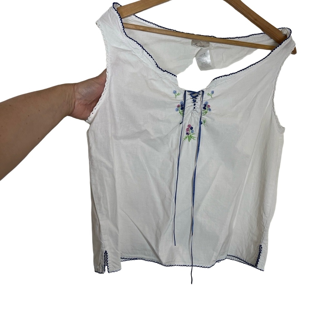 Secret Treasures Womens Camisole Embroidered V-Neck Lace-Up Cottagecore Vintage - Picture 7 of 12